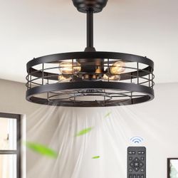 LEDIARY 20 inch Fandelier Caged Ceiling Fan with Light, Bladeless Ceiling Fan with Remote, Farmhouse Fan Lights Ceiling Fixtures
