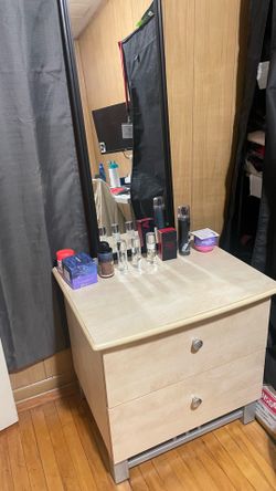 Light Wood 2-Drawer Nightstand / Dressing Table with mirror