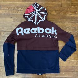Vintage Reebok Big Logo Color Block  Zip Up Hoodie Sweater Men S Small