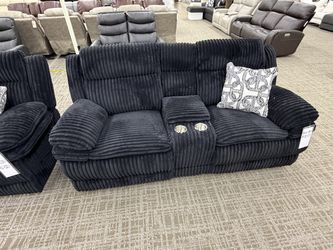 Black Wide-Wale Plush Console Loveseat - Black | Small Sofa | Two-Seat Couch