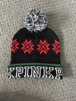 Black, Green And Red-Pink Pom-Pom Beanie