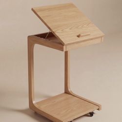 C-End Table Adjustable Tan With Wheels For Under Sofa Under Chair Under Bed Versatility