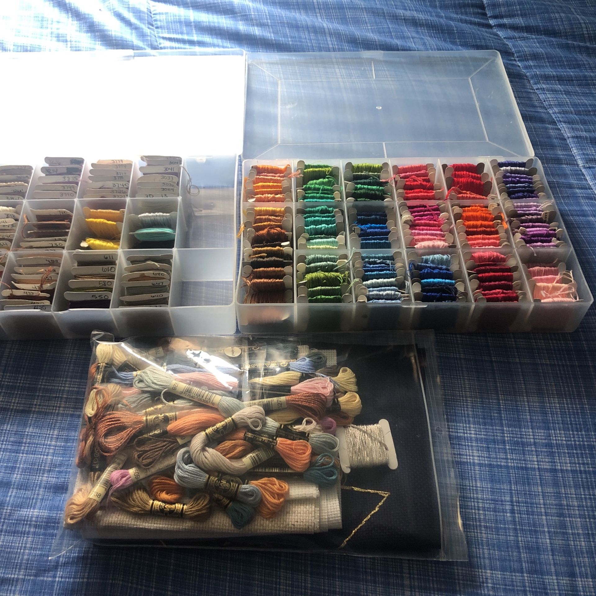 A Lot Of Cross Stitch Embroidery Threads Plus Canvas