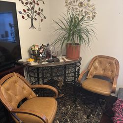 Steel Bar (wine Holder) And 2 Vintage Stools