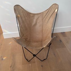 Genuine Leather Butterfly Chair With Black Metal Frame