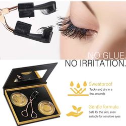 Magnetic Eyelashes, Dual Magnetic Eyelash without Eyeliner 3D Reusable Lash with Applicator Tool Kit with 2 Pairs Magnetic False Eyelashes Glue free N
