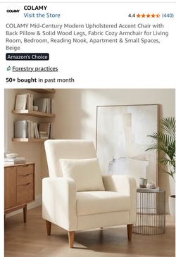 Mid-Century Modern Upholstered Accent Chair with Back Pillow & Solid Wood Legs,