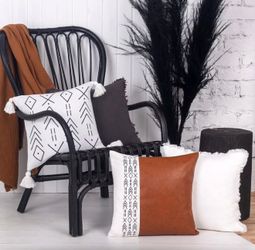 Boho Pillow Covers 18x18 Inch - Bohemian Throw Pillow Farmhouse Cases / Set of 4