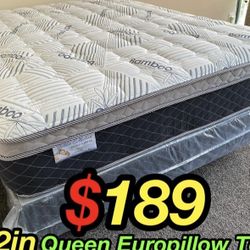Queen Bamboo Plush Comfort Europillow Top 12inch Matres!