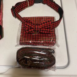 Three piece, dog handkerchief leash, and collar with bow