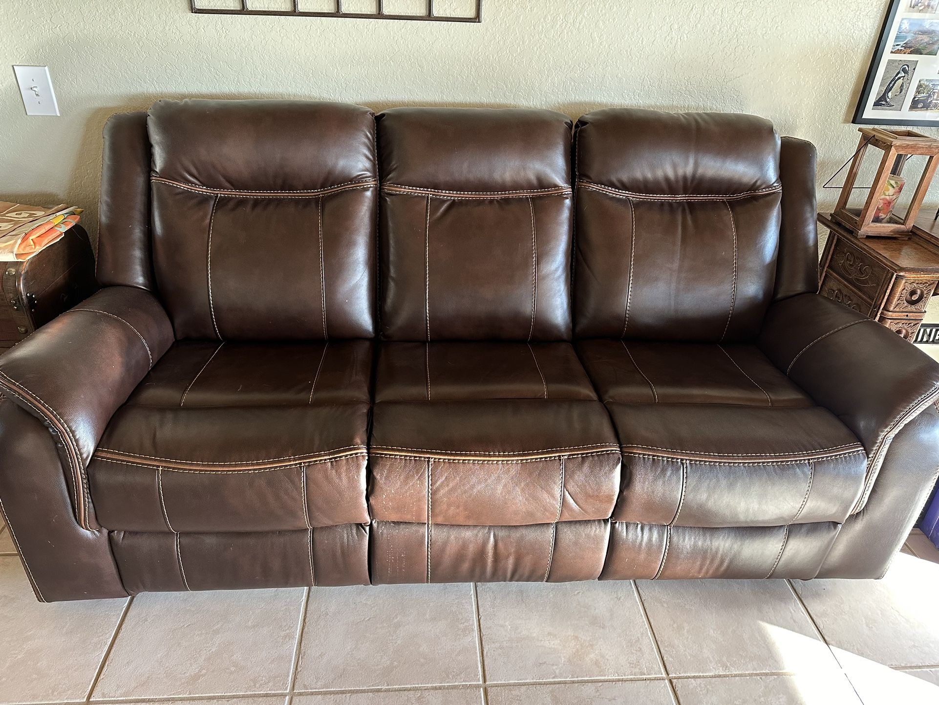 Chocolate  Brown Leather Couch 