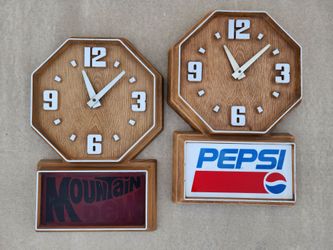 Vintage Pepsi Cola & Mt Dew Store Restaurant Soda Pop Clock Sign