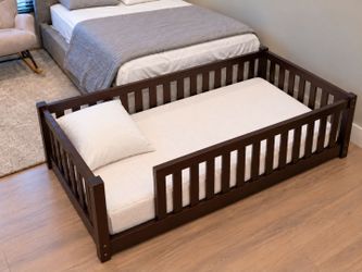 3-Piece Montessori Floor Bed Bundle – Wooden Frame, Mattress & Washable Cover | Toddler & Kids Floor Bed Set