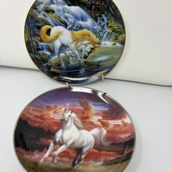 Vintage Unicorn Porcelain Plate Set of 2