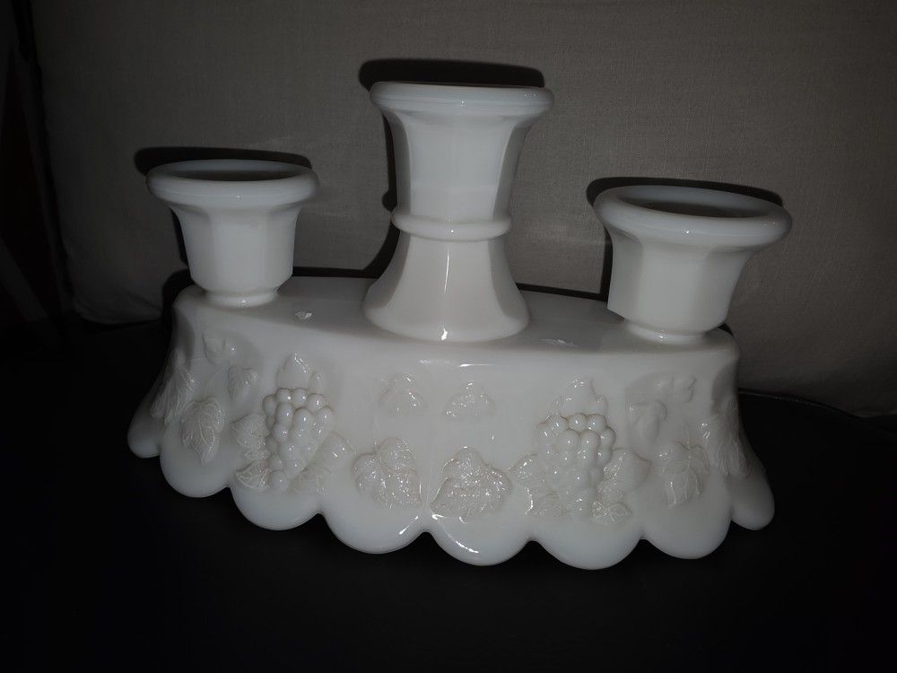 Westmoreland Paneled Grape Candleabra 3 Light Milk Glass