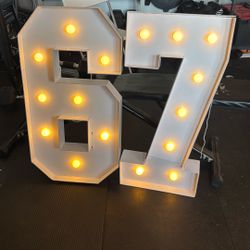 Six Seven Cardboard Sign With Let Lights 