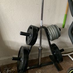 Barbell Straight Bar, Weights, And Weight Tree