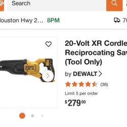 Dewalt 20-Volt XR Cordless Reciprocating Saw (Tool Only)