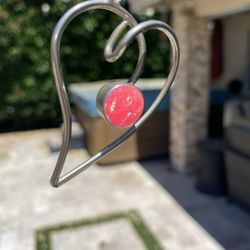 Silver Necklace Heart Pendant Pink Stone