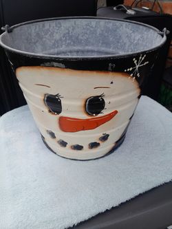 Very Cute SNOWMAN BUCKET  , Ok Condition.  See Pics. Cute Decoration For Christmas,  Pickup Only 
