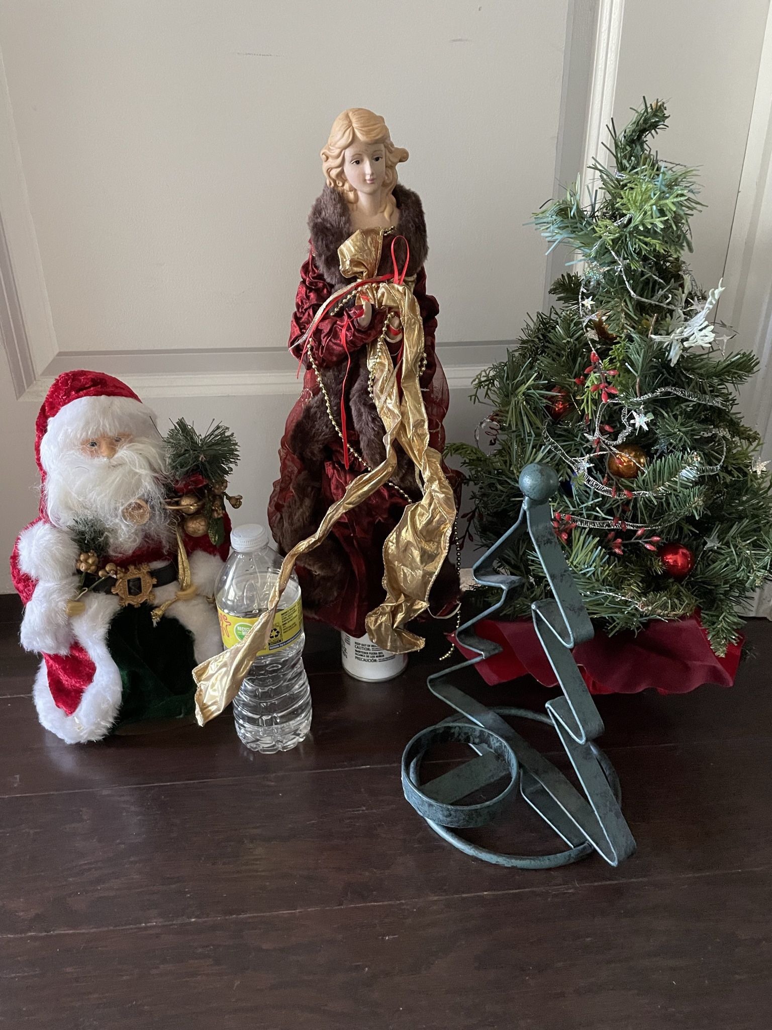 Christmas Holiday Decor Mini Tree & Topper Santa Candle Holder