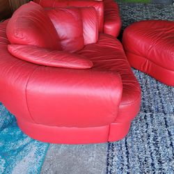 Real Top Grain Leather Chairs With Ottoman 