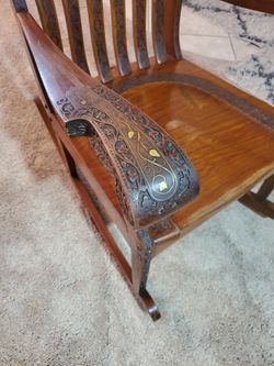 Hand Made in Pakistan Hand Carved Teakwood Rocking Chair Made In 1960