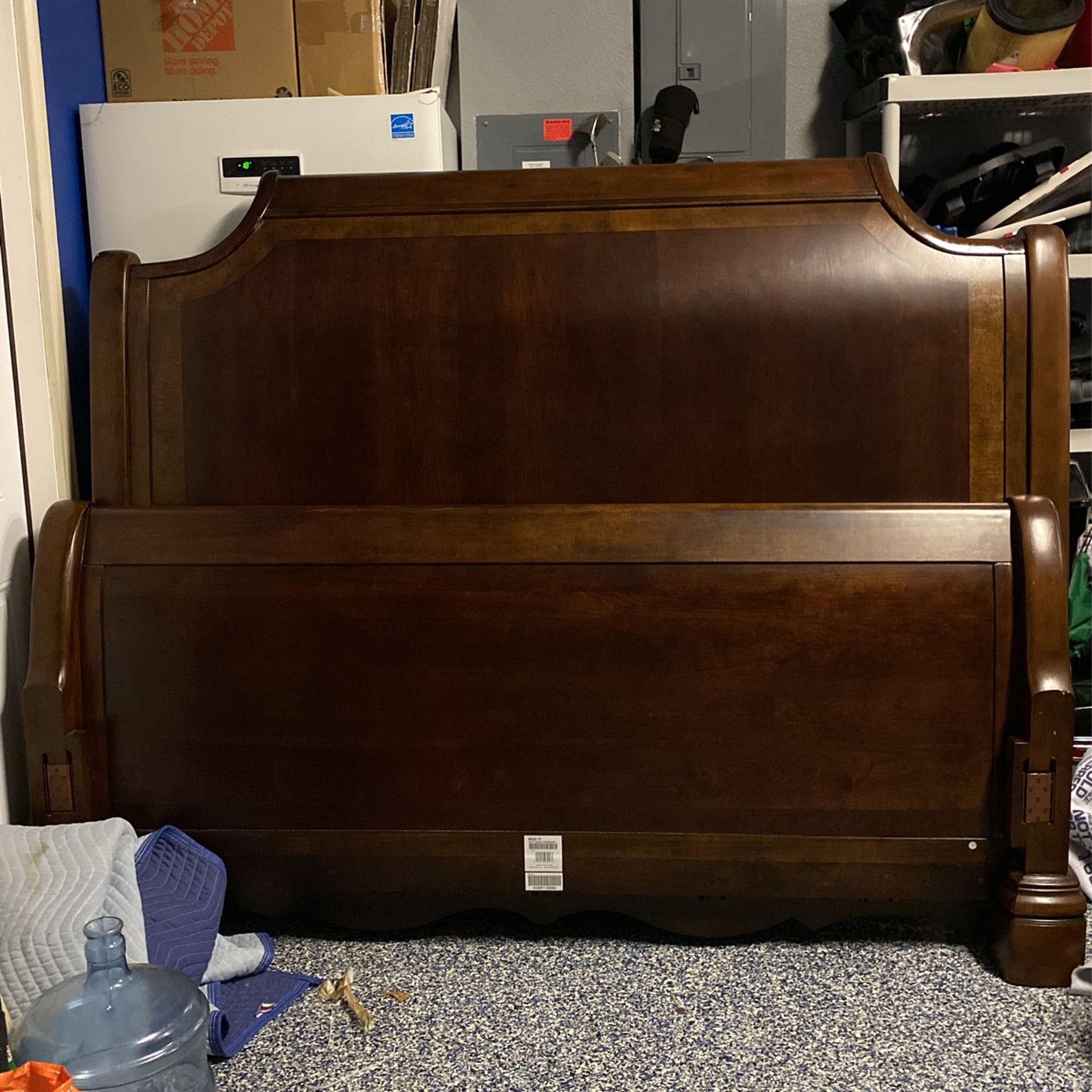 Cherry Colored King Sized Sleigh Bed 
