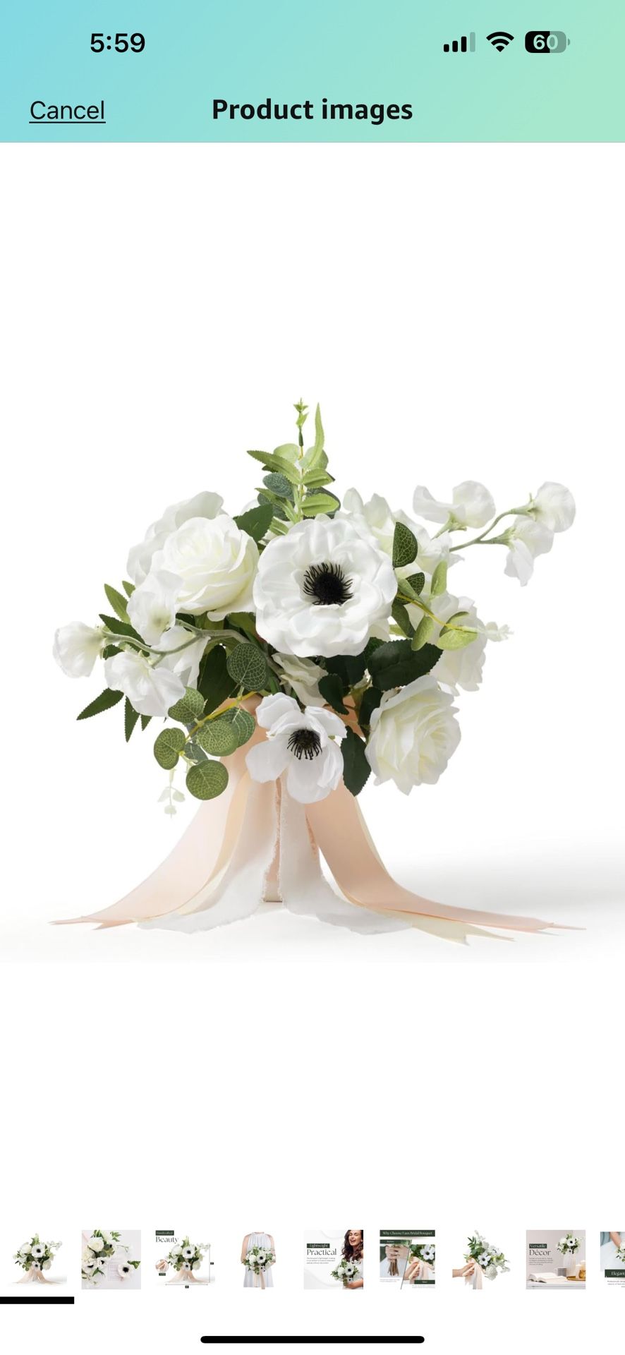 Faux Bridal Bouquet - Lifelike Silk Flowers - Matching Boutonniere – White, Green and Black Wedding Bouquet for Bride - Roses, Sweet Peas, Anemones an