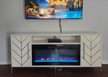 TV STAND W/ ELECTRIC  FIREPLACE & REMOTE