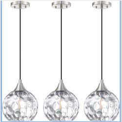 3 Pack 1 Light Hanging Indoor Kitchen Island Pendant Light 6.3" Clear Hammer Glass