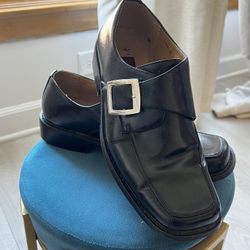 Jonai Black Dress Shoes – Size 8.5 Men’s – Square Toe with Buckle