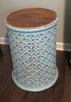 Large Drum End Table, Jofran Global Archive Decker, Turquoise, 17" W x 17" D x 23" H