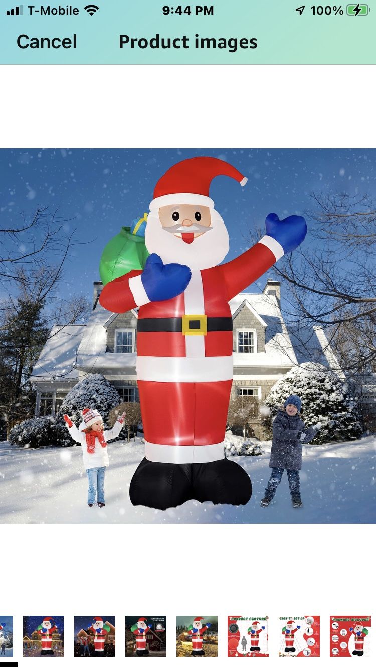 B&D 12FT Giant Christmas Inflatables Santa Claus Outdoor Decorations Built-in LED Lights, Christmas Blow Up Santa Yard Decorations with Gift Bag, Infl