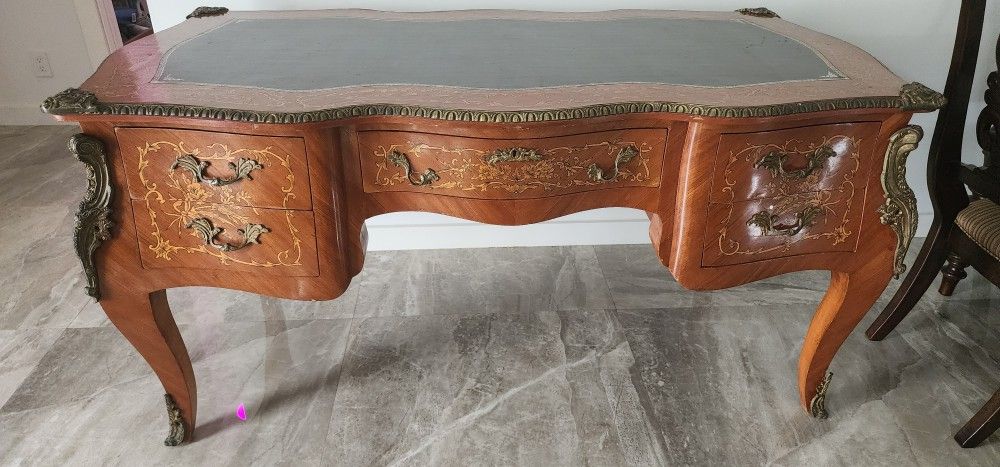 2 Units Style Antique French Louis XV Kingwood Executive Desk