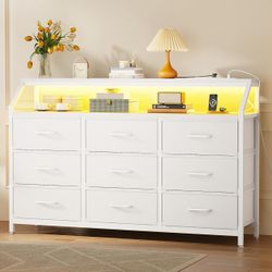 Dresser for Bedroom with LED Lights, 55" Wide 9 Drawer Bedroom Dresser with C...