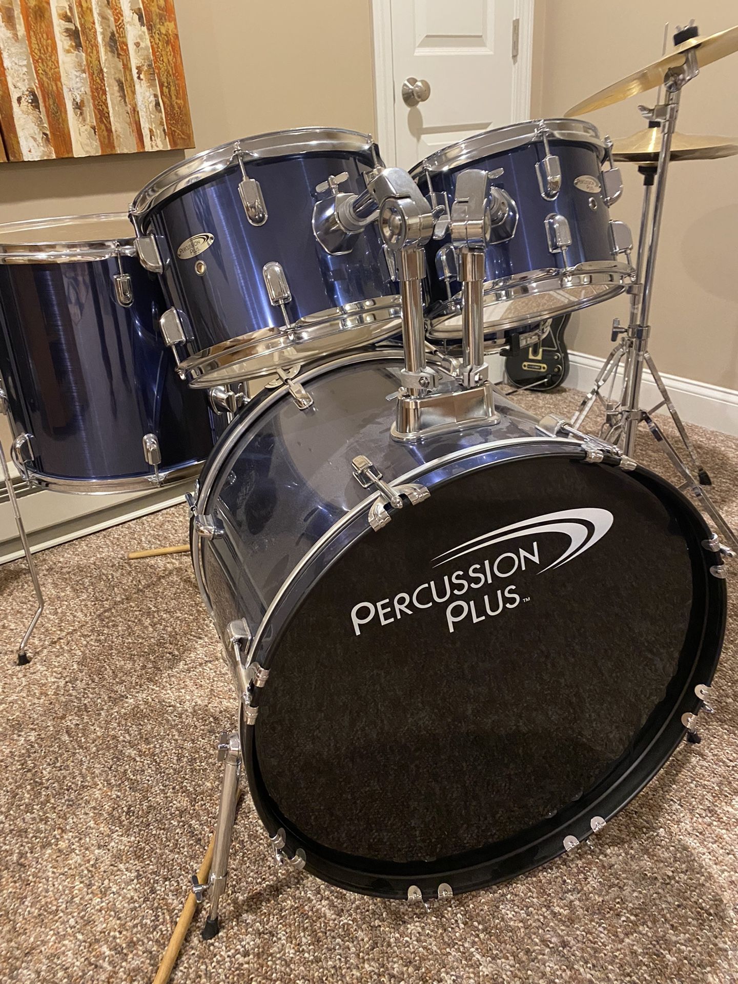 Percussion plus 5Pc Complete Drum set brushed blue
