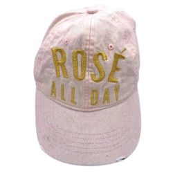 Distressed Hat - Pink Gold Embroidered Rosé All Day Pink Hat