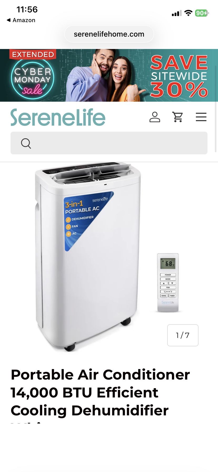 Serenelife 14000 BTU Portland A/C, Fan, Dehumidifier