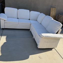 82 inch Modular Sectional Sofa Bed with Storage, L Shaped Pull-Out Sleeper Sofa, Removable Chenille Sofa Cover for Living Room (Beige, 5 Seat)