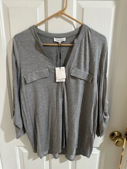 Large Calvin Klein Gray Zip-Neck Top