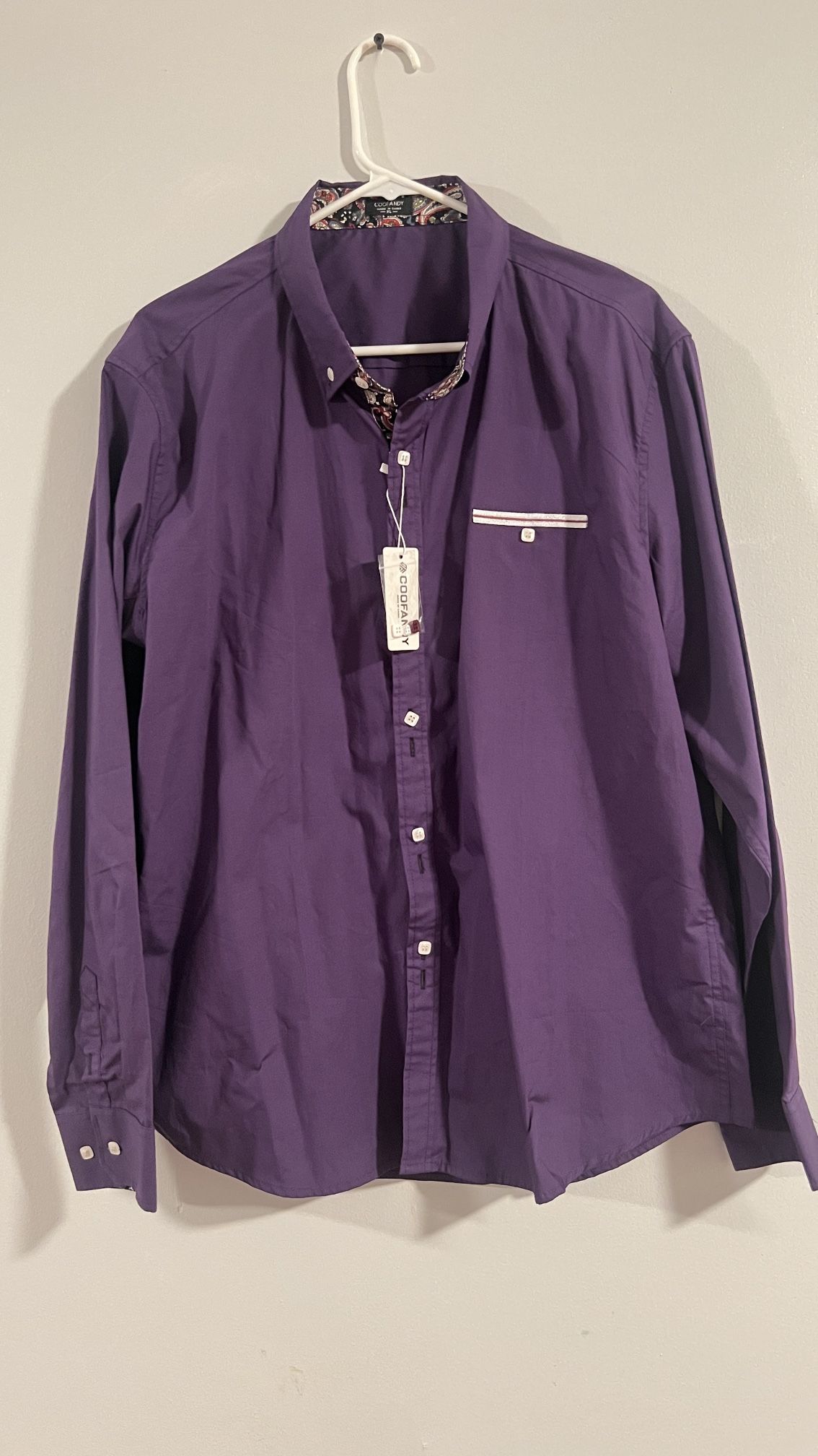 COOFANDY Men's Size XL purple Dress Shirt NEW with tag