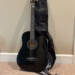 Beginner Acoustic 6 String Guitar Joy Music 38 Inch Black