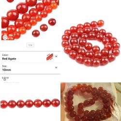 Natural Stone Beads Red Agates 10mm Polished Round Smooth Gemstone Beads for Jewelry Making- New