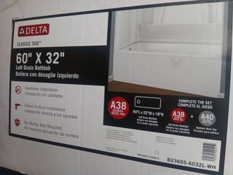 Delta Classic 500 60x32 Left Drain Bathtub New!!