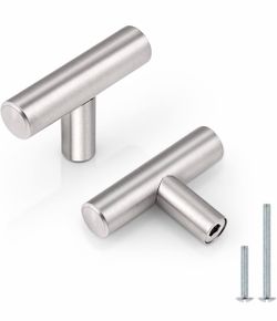 Probrico Kitchen Cabinet Knobs, Stainless Steel Drawer Pulls Satin Nickel Dresser Knobs Furniture Hardware,2 Inch Total Length Euro T Bar, 30 Pack - S