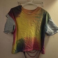 Tie Dye Shirt With Denim Sleeves 