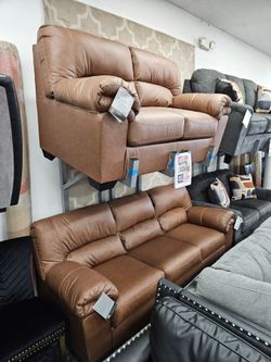 Brand new Ashley Furniture 277 model Faux leather high quality light brown color sofa and loveseat
