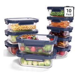 10-Pack Glass Food Storage Containers with Tempered Lids – Borosilicate, Airtight, Oven-Safe (-4°F~950°F), BPA-Free, 4.4 & 1.6 Cup, Leak-Proof, Dishwa