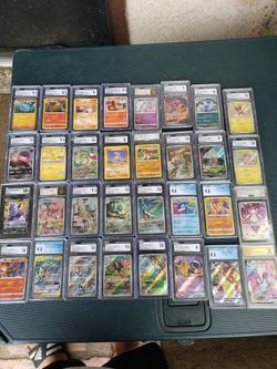 32 Pokémon cards X $80! Each is $2,560 dollars in total. I will take $2200 for all 32 Graded Cards. Cash & trade are welcome. $80! Per card the lowest
